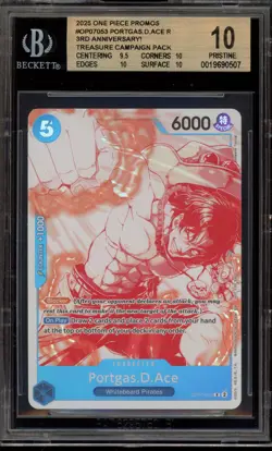 One Piece CCG Portgas.D.Ace 3rd Ann. Treasure Camp. Pk. Promo OP07-053 BGS 10 - Image 1