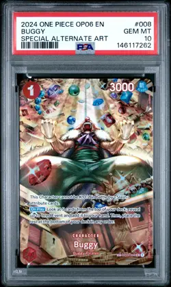2024 ONE PIECE OP06-WINGS OF THE CAPTAIN SPECIAL ALTERNATE ART #008 BUGGY PSA 10 - Image 1