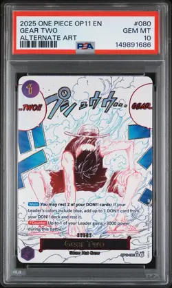 2025 ONE PIECE OP11-A FIST OF DIVINE SPEED ALTERNATE ART #080 GEAR TWO PSA 10 - Image 1