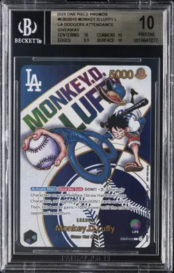 2025 ONE PIECE PROMOS LA DODGERS ATTENDANCE, GIVEAWAY MONKEY.D.LUFFY L BGS 10 - Image 1