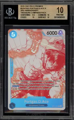 One Piece CCG Portgas.D.Ace 3rd Ann. Treasure Camp. Pk. Promo OP07-053 BGS 10 - Image 1