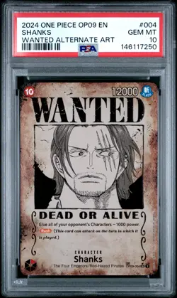 2024 ONE PIECE OP09-EMPERORS IN THE NEW WORLD WANTED ALTERNATE ART SHANKS PSA 10 - Image 1
