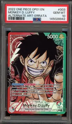 One Piece CCG Monkey.D.Luffy Alternate Art Errata OP01-003 PSA 10 Gem Mint - Image 1