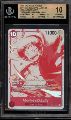 One Piece CCG Monkey.D.Luffy 3rd Ann. Treasure Camp. Pk. Promo ST10-006 BGS 10 - Image 1