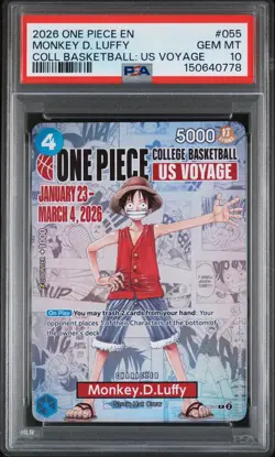 2026 ONE PIECE PROMOS COLLEGE BASKETBALL US VOYAGE MONKEY D. LUFFY PSA 10 - Image 1