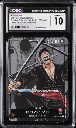 2022 ONE PIECE PREM COLL 25TH ANNIV. JPN #OP01-001 RORONOA ZORO CGC 10 GEM MINT - Image 1