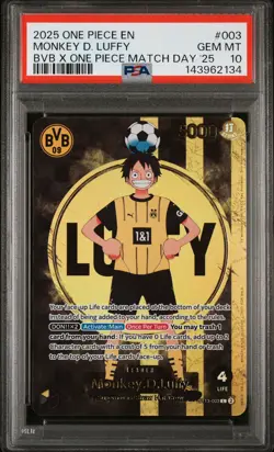 2025 ONE PIECE PROMOS BVB X ONE PIECE MATCH DAY 2025 #003 MONKEY D. LUFFY PSA 10 - Image 1