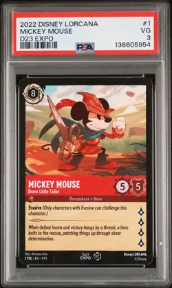 2022 DISNEY LORCANA PROMO D23 EXPO #1 MICKEY MOUSE BRAVE LITTLE TAILOR PSA 3 - Image 1