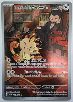 Pokemon Trading Card TCG Team Rocket's Meowth FA Holo 203/182 Nintendo 2025 - Image 1