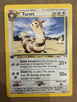 Pokemon Furret 35/111 1st Edition Neo Genesis Uncommon Vintage WOTC Card LP+ - Image 1