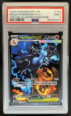2025 Pokemon PFL Mega Charizard X ex Special Illustration Rare #125/094 PSA 9 - Image 1