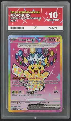 Pikachu ex 277/217 SIR Ascended Heroes Ace Pokemon Gem Mint 10 Perfect Subgrades - Image 1
