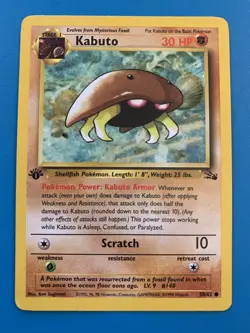 1st Edition Kabuto 50/62 Fossil Set Rare Vintage 1999 Pokemon Card - NM - Image 1