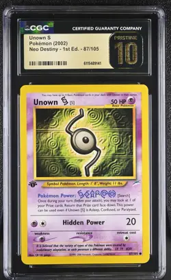 CGC PRISTINE 10 Pokemon Unown S 87/105 2002 Neo Destiny 1st Edition - Image 1