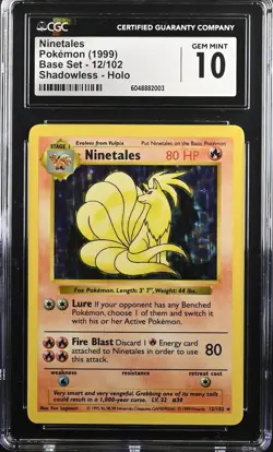 CGC 10 1999 Pokemon Base Set Shadowless Holo Ninetales #12 POP: 8 - Image 1