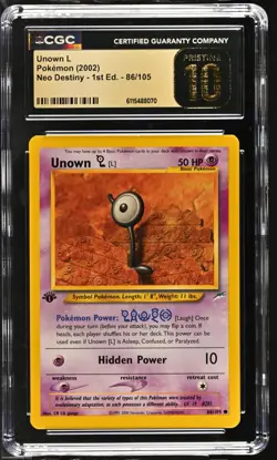 CGC PRISTINE 10 Pokemon Unown L 86/105 2002 Neo Destiny 1st Edition - Image 1