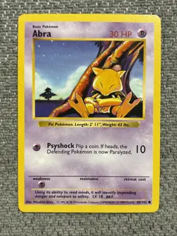 Pokemon TCG Abra Shadowless Common Card 43/102 Base Set LP Condition - Image 1