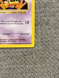 Pokemon TCG Abra Shadowless Common Card 43/102 Base Set LP Condition - Image 2