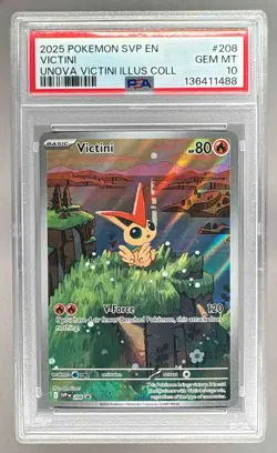 136411488 Victini 2025 Pokemon SV Unova Illustration Promo #208 PSA 10 - Image 1