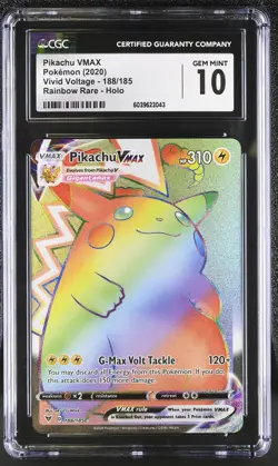 Pikachu Vmax 188/185 Rainbow Rare Holo Pokemon CGC 10 Gem Mint *043 - Image 1
