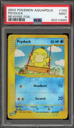 Pokemon Psyduck Aquapolis Reverse Holo #104 PSA 9 Mint - Image 1