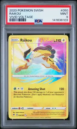 2020 POKEMON SWORD & SHIELD VIVID VOLTAGE #050 RAIKOU PSA 9 - Image 1