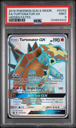 2019 POKEMON SUN & MOON HIDDEN FATES #SV52 FULL ART/TURTONATOR GX PSA 9 - Image 1
