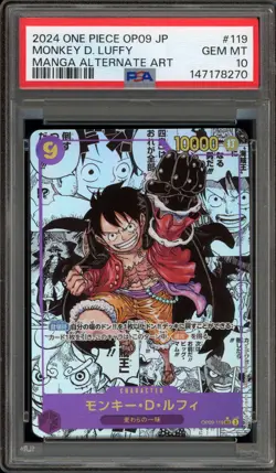 One Piece CCG Monkey.D.Luffy Japanese Manga Alternate Art OP09-119 PSA 10 - Image 1