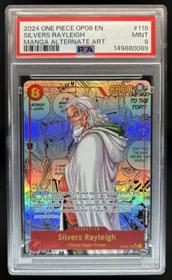2024 One Piece OP08 EN Silvers Rayleigh Manga Alternate Art #OP08-118 PSA 9 MINT - Image 1