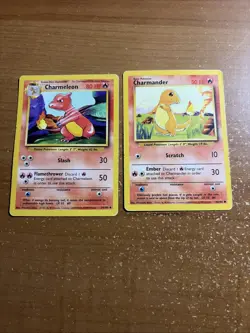 BASE SET POKEMON TCG Cards - CHARMELEON 24/102 & Charmander 46/102 Heavy Played - Image 1