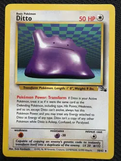 Pokemon TCG Ditto Fossil 18, Regular Unlimited Rare Card LP Excellent Vintage - Image 1