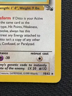Pokemon TCG Ditto Fossil 18, Regular Unlimited Rare Card LP Excellent Vintage - Image 4