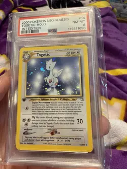 2000 Pokemon Neo Genesis 1st Edition #16 Togetic Holo PSA 8 NM-MT W Swirl - Image 1