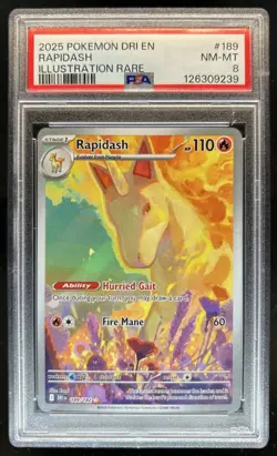 2025 Pokemon Destined Rivals Rapidash Full Art #189/182 PSA 8 - Image 1