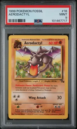 1999 POKEMON FOSSIL #16 AERODACTYL PSA 9 - Image 1