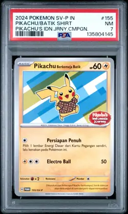 PSA 7 - 2024 POKEMON INDONESIAN SV-P PROMO #155 PIKACHU IN BATIK SHIRT - Image 1