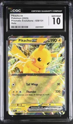 2025 Pokemon Pikachu Ex Prismatic Evolutions Holo 28/131 CGC 10 - Image 1