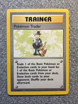 1999 Pokemon TCG Base Set Trainer Pokemon Trader (77/102) Rare NM / LP Condition - Image 1