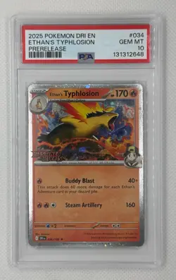 2025 POKEMON DRI EN ETHAN'S TYPHLOSION DESTINED RIVALS PRERELEASE #034 PSA 10 - Image 1