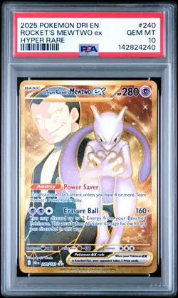 2025 POKEMON DRI EN-DESTINED RIVALS HYPER RARE TEAM ROCKET'S MEWTWO EX PSA 10 - Image 1