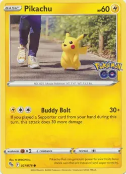 027/078 Pikachu Sword & Shield Pokemon Go Pokemon Single Card [A] - Image 1