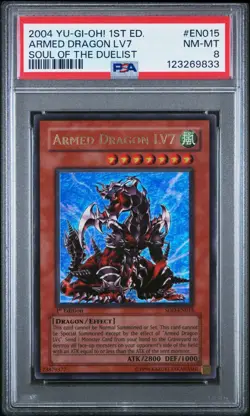 2004 YU-GI-OH! SOD-SOUL OF THE DUELIST EN015 ARMED DRAGON LV7 1ST EDITION PSA 8 - Image 1