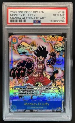 2025 One Piece Monkey.D.Luffy Secret Rare Manga Art #OP11-118 PSA 10 GEM MINT - Image 1