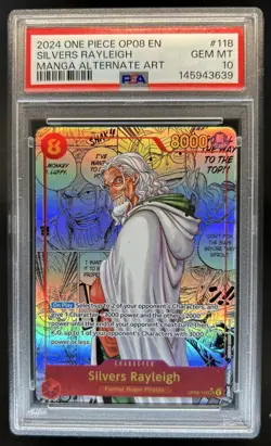2024 One Piece Silvers Rayleigh Secret Rare Manga Alt Art #OP08-118 PSA 10 - Image 1