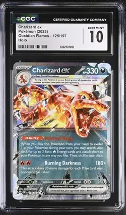 CGC 10 GEM MINT Charizard EX 125/197 HOLO Obsidian Flames Pokemon Card - Image 1