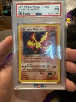 Pokemon Rocket's Moltres Gym Heroes Unlimited Holo Rare #12 PSA 9 Mint - Image 1