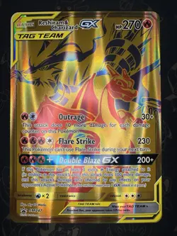 2021 Pokemon RESHIRAM & CHARIZARD GX Tag Team Black Star Promo SM247 JUMBO CARD - Image 1