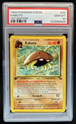 1999 Pokemon Fossil 1st Edition Kabuto #50/62 PSA 10 GEM MINT - Image 1