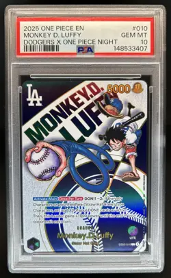 2025 One Piece Monkey.D.Luffy Dodgers x One Piece Night Promo #EB02-010 PSA 10 - Image 1