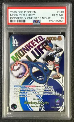 MONKEY D. LUFFY PSA 10 2025 ONE PIECE EN #EB02-010 DODGERS X ONE PIECE NIGHT 159 - Image 1